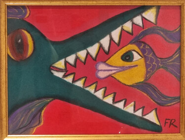 Painting titled "Fish" by Mariya Oliynyk, Original Artwork, Pastel Mounted on Cardboard