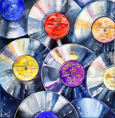 Painting titled "Music records" by Mariya Volynskih, Original Artwork, Watercolor