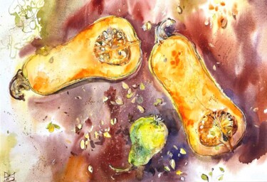 Painting titled "Orange pumpkins" by Mariya Volynskih, Original Artwork, Watercolor