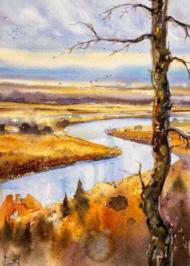 Pintura intitulada "Autumn in Siberia" por Mariya Volynskih, Obras de arte originais, Aquarela