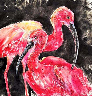 Schilderij getiteld "Scarlet ibis" door Mariya Volynskih, Origineel Kunstwerk, Aquarel
