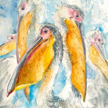 Painting titled "PELICAN # 1" by Mariya Volynskih, Original Artwork, Watercolor