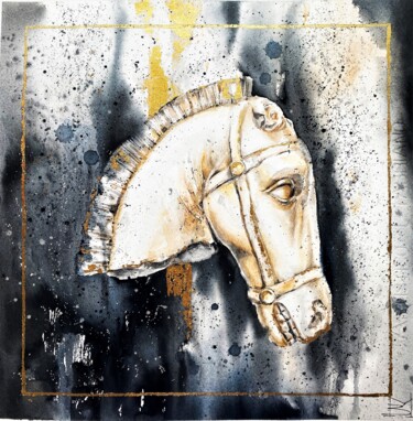 Pintura intitulada "Antique horse head" por Mariya Volynskih, Obras de arte originais, Aquarela