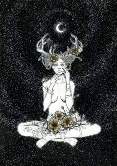 Dessin intitulée "My meditation, the…" par Mariya Markina, Œuvre d'art originale, Encre