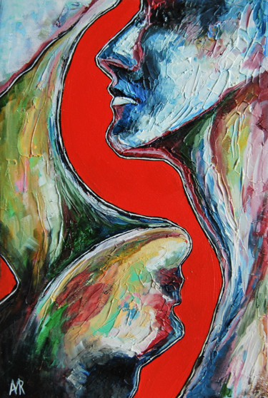 Картина под названием "Portraits on red" - Mariya Markina, Подлинное произведение искусства, Масло