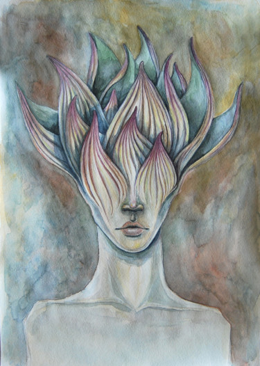 Peinture intitulée "Flower man" par Mariya Markina, Œuvre d'art originale, Aquarelle