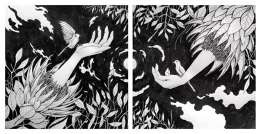 Desenho intitulada "At night in the gar…" por Mariya Markina, Obras de arte originais, Caneta de gel