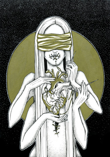 Dessin intitulée "Sister Sadness" par Mariya Markina, Œuvre d'art originale, Stylo gel