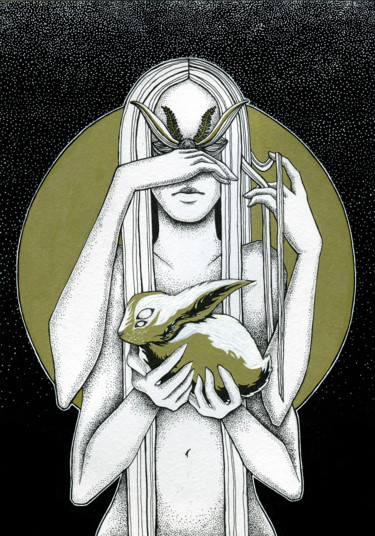 Disegno intitolato "Sister Care" da Mariya Markina, Opera d'arte originale, Penna gel