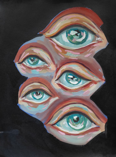Dibujo titulada "Eyes, eyes, eyes" por Mariya Markina, Obra de arte original, Gouache