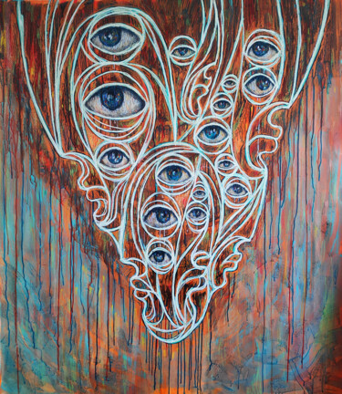 The search for truth in my thoughts on an orange background Malerei mit dem Titel "The search for trut…" von Mariya Markina, Original-Kunstwerk, Pastell