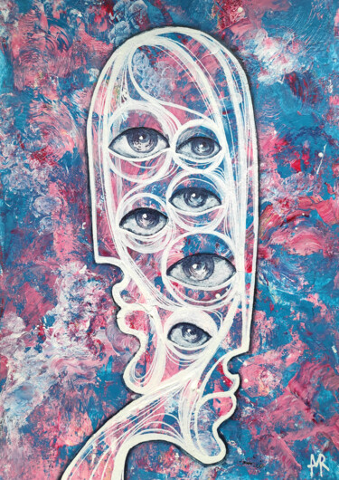 Peinture intitulée "Blue-pink space on…" par Mariya Markina, Œuvre d'art originale, Acrylique
