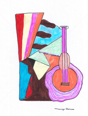 Pintura intitulada "Violão I" por Mariza Sbrissa, Obras de arte originais, Caneta de gel