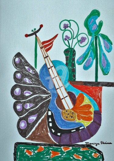 Pintura intitulada "Violão II" por Mariza Sbrissa, Obras de arte originais, Caneta de gel