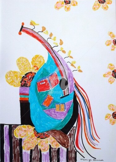 Desenho intitulada "Violão IV" por Mariza Sbrissa, Obras de arte originais, Acrílico