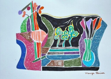 Desenho intitulada "Violão V" por Mariza Sbrissa, Obras de arte originais, Acrílico