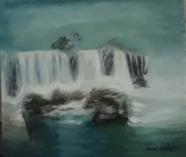 Painting titled "Cascata" by Mariza Tomaz  Soares, Original Artwork, Oil