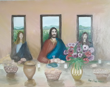 Peinture intitulée "Reunião com cristo" par Mariza Tomaz  Soares, Œuvre d'art originale, Huile