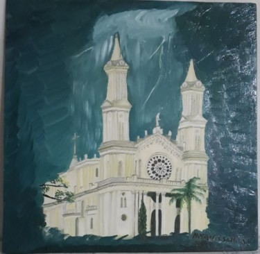 Pintura intitulada "Igreja e chuva" por Mariza Tomaz  Soares, Obras de arte originais, Óleo