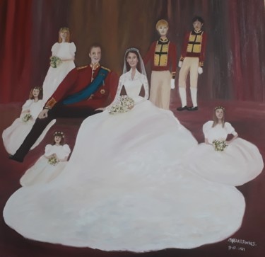 Painting titled "Casamento real" by Mariza Tomaz  Soares, Original Artwork, Oil Mounted on Wood Panel