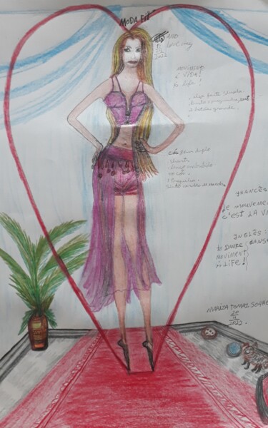 Dibujo titulada "Moda Fit" por Mariza Tomaz  Soares, Obra de arte original, Ropa