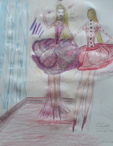 Σχέδιο με τίτλο "Vestida de rosa" από Mariza Tomaz  Soares, Αυθεντικά έργα τέχνης, είδη ένδυσης