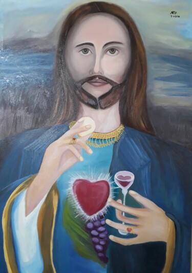 Pintura intitulada "Senhor da comunhao" por Mariza Tomaz  Soares, Obras de arte originais, Óleo