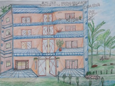 Pintura titulada "RESIDENCIAL casa no…" por Mariza Tomaz  Soares, Obra de arte original, Lápiz Montado en Panel de madera
