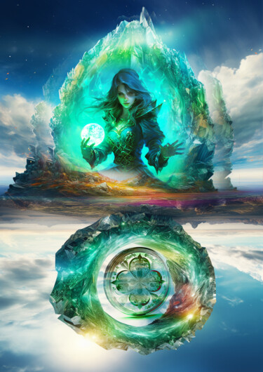 Digital Arts titled "Emerald Witch" by Marjolaine Bouvier (Vyctoire Sage), Original Artwork, Photo Montage