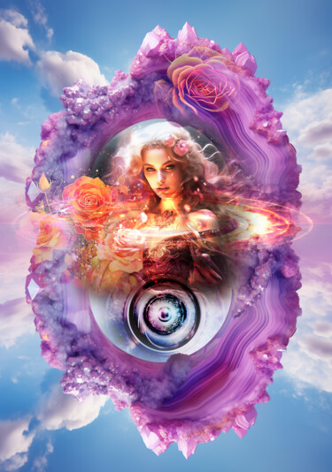 Digital Arts titled "Rose Effet-Mère" by Marjolaine Bouvier (Vyctoire Sage), Original Artwork, Photo Montage