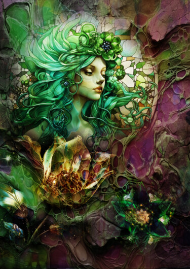 Digital Arts titled "Green Fairy" by Marjolaine Bouvier (Vyctoire Sage), Original Artwork, Photo Montage