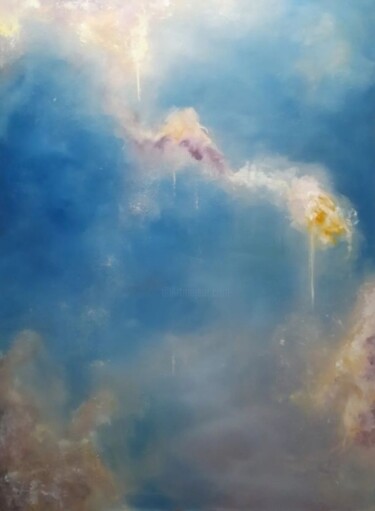 Pintura intitulada "La mer de nuage" por Marjolaine Pelé, Obras de arte originais, Óleo Montado em Armação em madeira