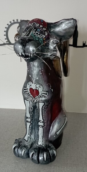 Escultura titulada "Chat mexicain vase" por Marjolaine Perreau, Obra de arte original, Arcilla