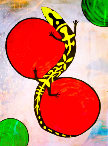Картина под названием "Salamandre Eternelle" - Marjolaine Thomas, Подлинное произведение искусства, Акрил
