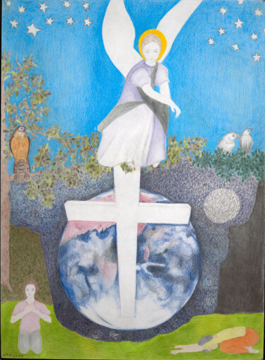 Рисунок под названием "The Archangel Micha…" - Marjolein Gamble, Подлинное произведение искусства, Карандаш