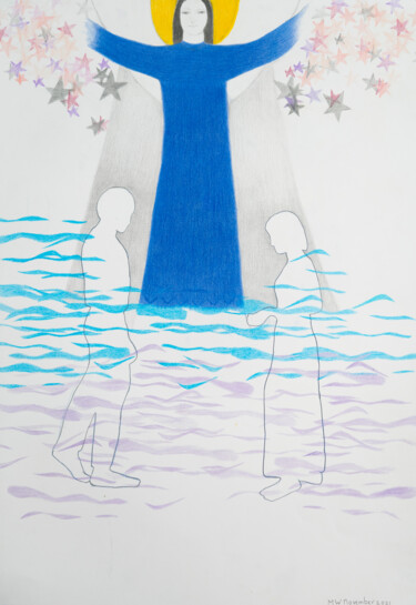 Dessin intitulée "The Moon's Blessing" par Marjolein Gamble, Œuvre d'art originale, Crayon
