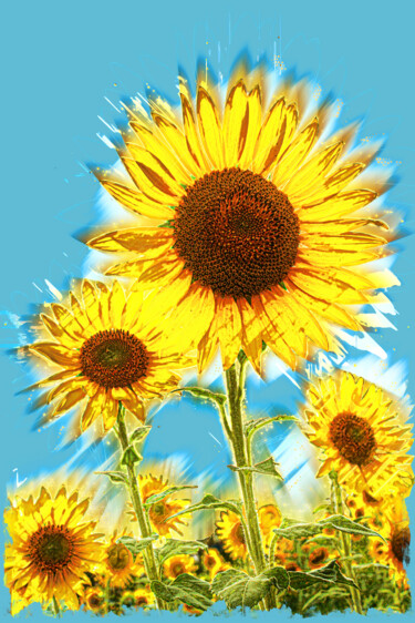 Digital Arts titled "Happy Sunflowers" by Marjoline Delahaye, Original Artwork, 2D Digital Work