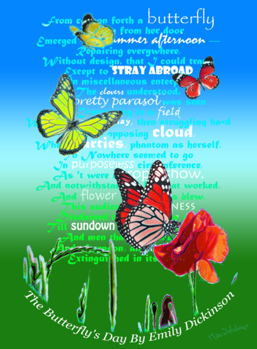 Grafika cyfrowa / sztuka generowana cyfrowo zatytułowany „Butterfly Poetry” autorstwa Marjoline Delahaye, Oryginalna praca,…