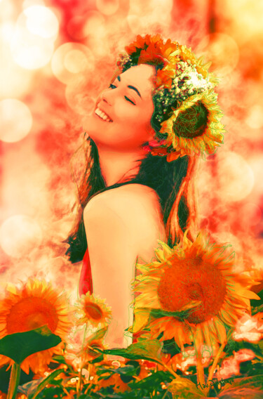 Цифровое искусство под названием "Sunflower lover" - Marjoline Delahaye, Подлинное произведение искусства, 2D Цифровая Работа