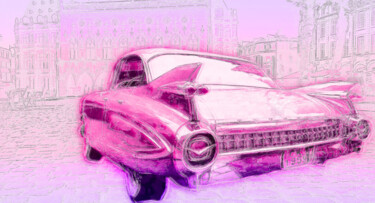 Digitale Kunst getiteld "The Pink Cadillac" door Marjoline Delahaye, Origineel Kunstwerk, 2D Digital Work