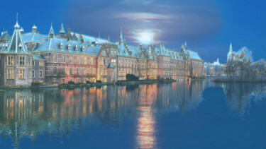 Digital Arts titled "Het Binnenhof - The…" by Marjoline Delahaye, Original Artwork, 2D Digital Work Mounted on Wood Stretche…