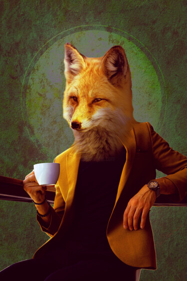 Digital Arts titled "Mr. Fox" by Marjoline Delahaye, Original Artwork, 2D Digital Work Mounted on Wood Stretcher frame