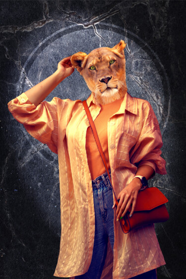 Digital Arts titled "Miss Lionheart" by Marjoline Delahaye, Original Artwork, Digital Collage