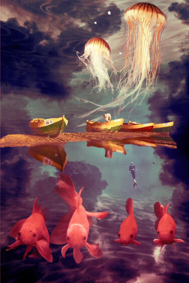 Arte digitale intitolato "The world at sea" da Marjoline Delahaye, Opera d'arte originale, Collage digitale