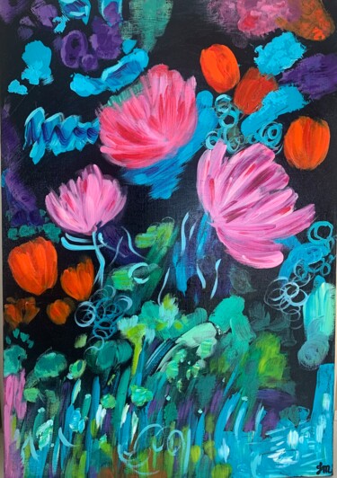 Painting titled "le Jardin" by Joëlle Marjollet, Original Artwork, Acrylic