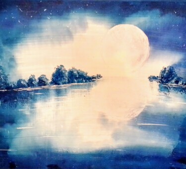 Painting titled "La Pleine Lune" by Marjorie Nicolier (Michiko), Original Artwork, Acrylic
