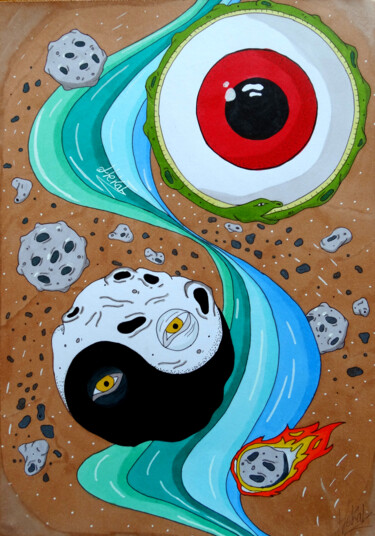 Dessin intitulée "Planètes sacrées" par Marjorie Planchenault, Œuvre d'art originale, Marqueur