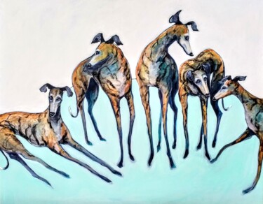 Painting titled "Gang of Galgos" by Marjory Mulrooney, Original Artwork, Acrylic