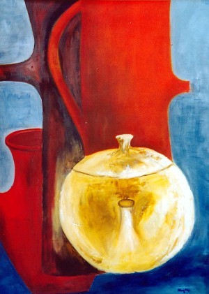 Peinture intitulée "Thé ou café ?" par Marjyne, Œuvre d'art originale, Huile