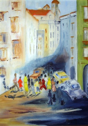 Peinture intitulée "lumières dans ma rue" par Marjyne, Œuvre d'art originale, Huile